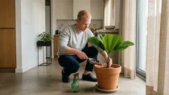 Como cuidar da palmeira-leque (Licuala grandis) em vaso sem manchas nas folhas